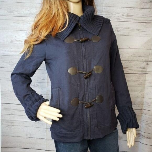 Tommy Hilfiger Womens Navy Toggle Jacket large folded collar Sz Med fall winter - Picture 10 of 10